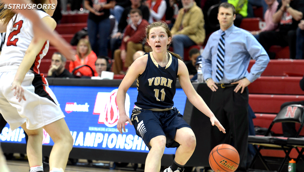 York's Emma Grenfell led the Dukes with 20 points in a win over Elkhorn 47-37. They will advance to play #2 Norris at 3:45pm March 6th at PBA in the Girls Class B State Tournament Semifinals.